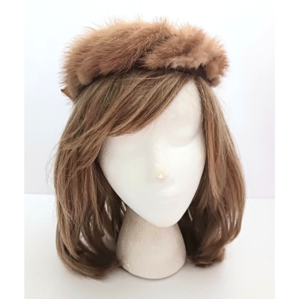 VTG Mink / Velvet Circle Hat Bronze Satin Bow Open Crown O/S
